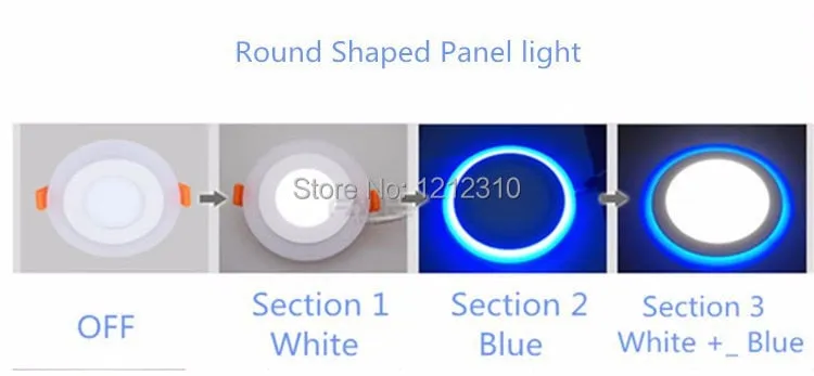 3 Model Round blue  white double color Led Panel Light 6w/9w/16w/24W AC85-265V Recessed LED Ceiling downlight downlights