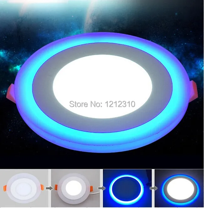 3 Model Round blue  white double color Led Panel Light 6w/9w/16w/24W AC85-265V Recessed LED Ceiling downlight downlights