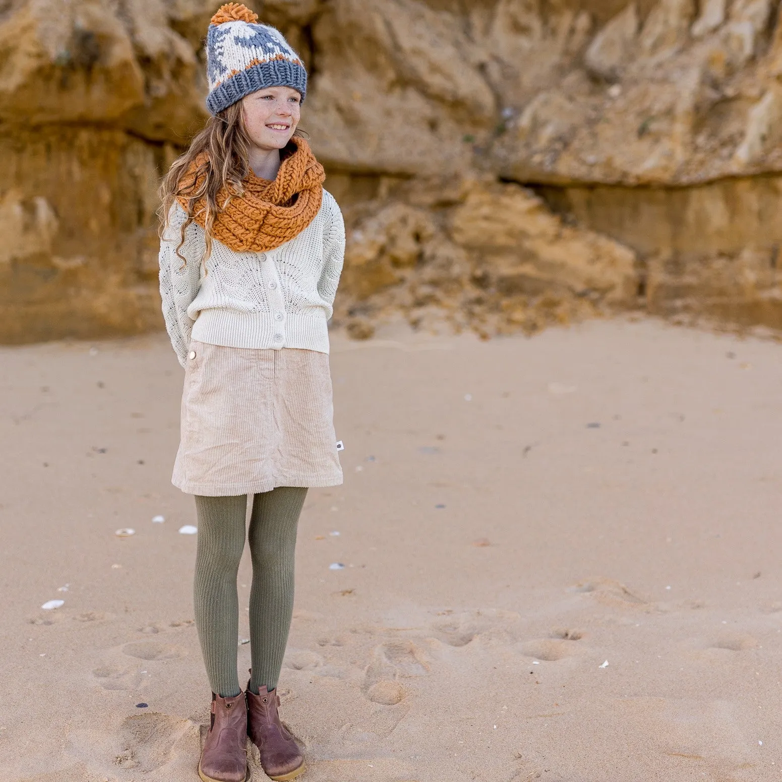 Acorn Kids: Dino Beanie Grey and Caramel