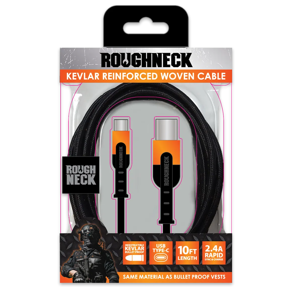 Charging Cable Roughneck Cloth Assortment 10FT 2.4 Amp - 6 Pieces Per Retail Ready Display 88460