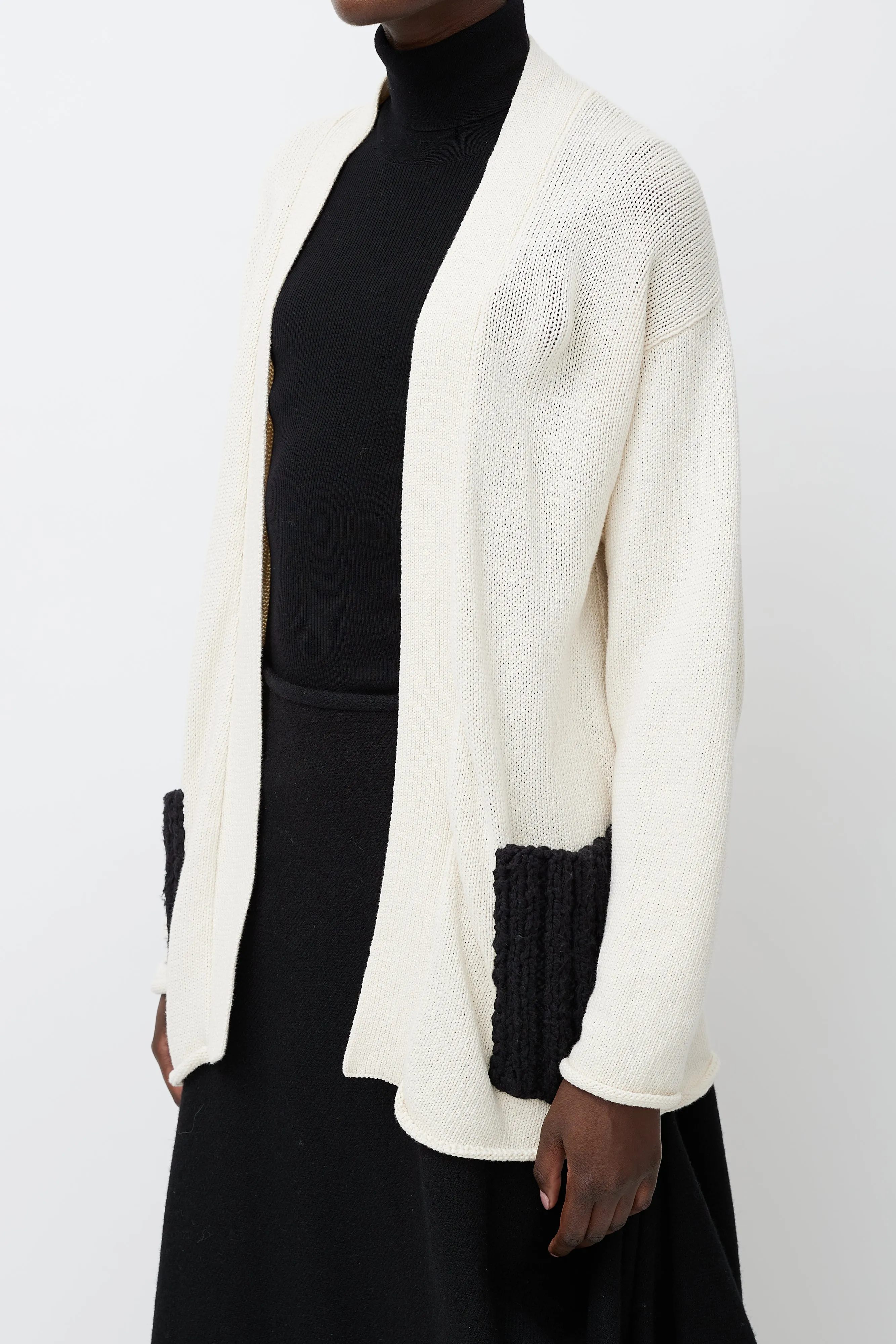 Cream & Black Knit Open Cardigan