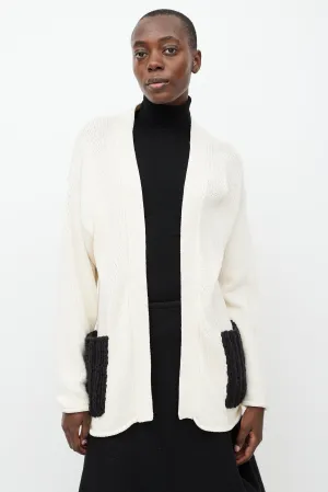 Cream & Black Knit Open Cardigan