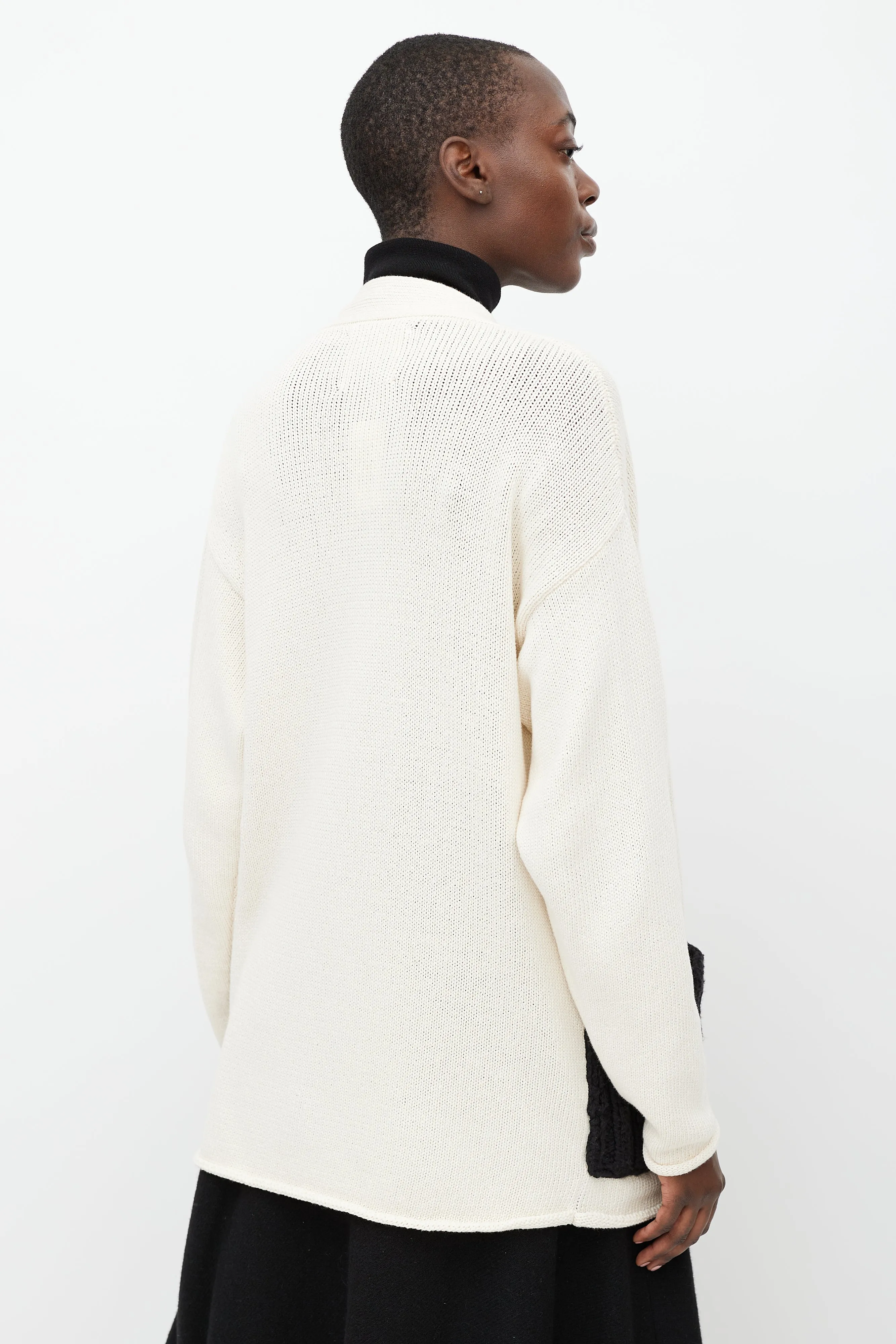 Cream & Black Knit Open Cardigan
