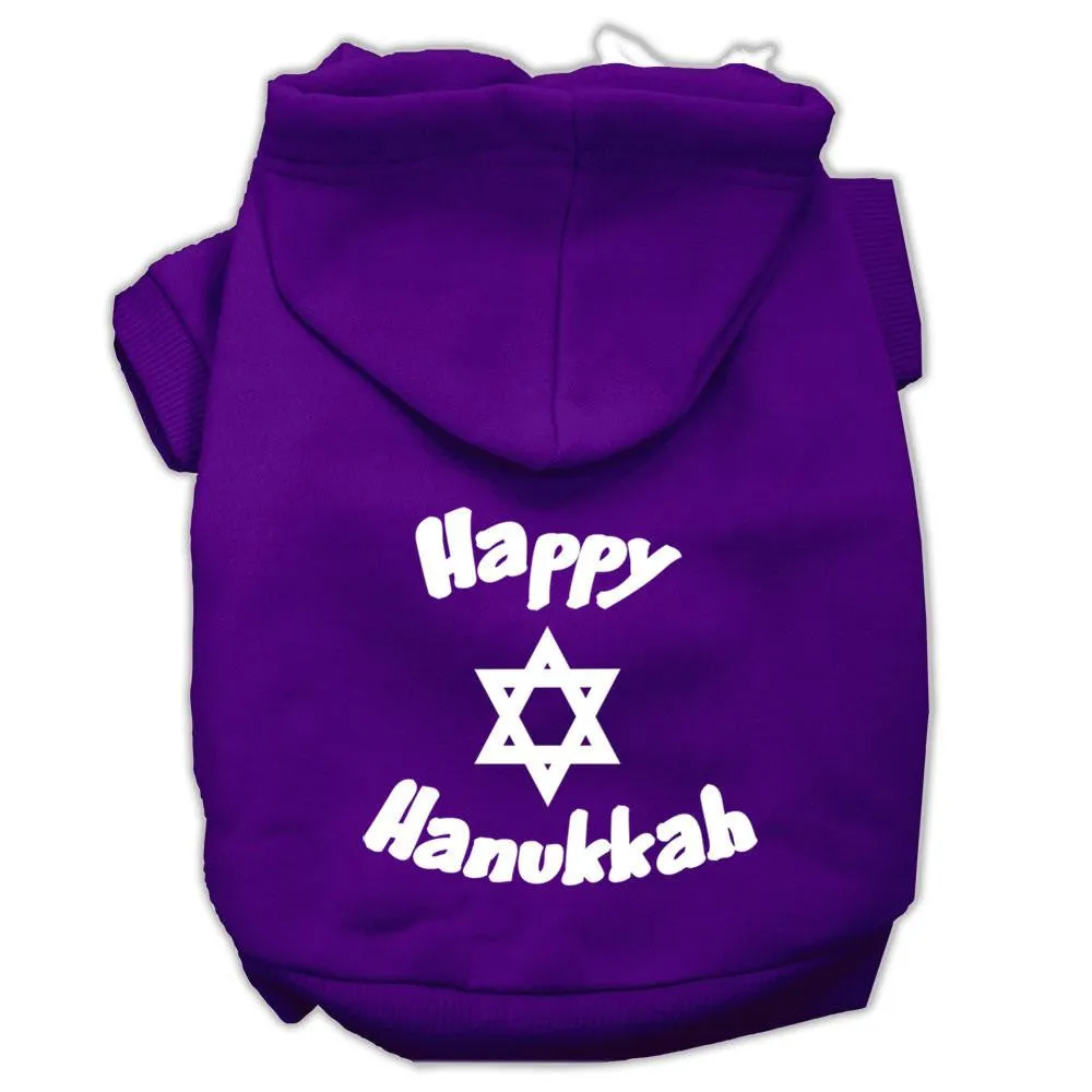 Happy Hanukkah Screen Print Pet Hoodies Purple Size Lg (14)