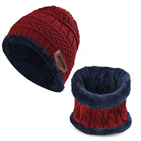 Knitted Winter Fleece Hat Scarf Set
