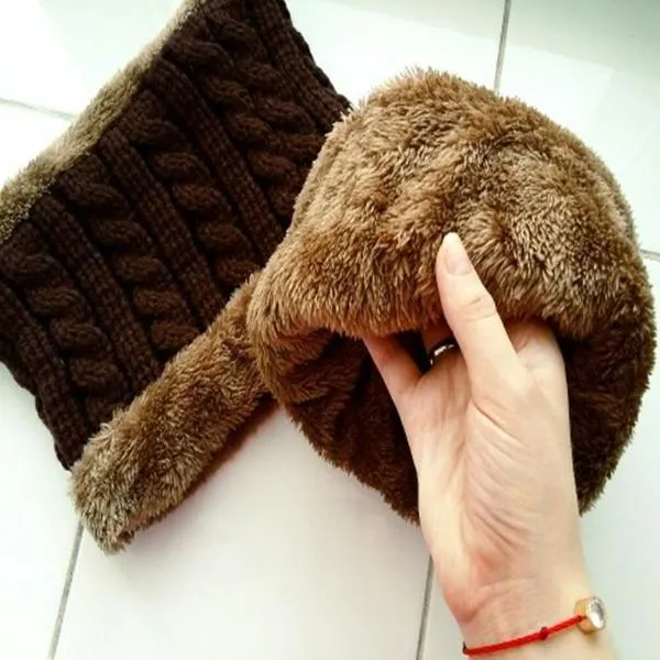 Knitted Winter Fleece Hat Scarf Set