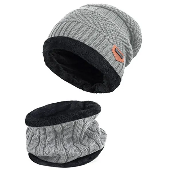 Knitted Winter Fleece Hat Scarf Set