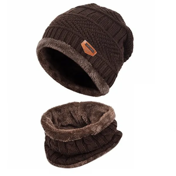 Knitted Winter Fleece Hat Scarf Set