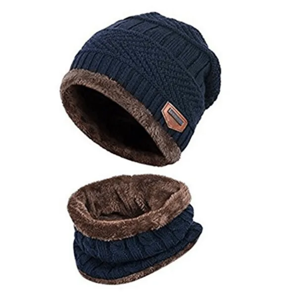 Knitted Winter Fleece Hat Scarf Set
