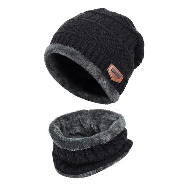 Knitted Winter Fleece Hat Scarf Set