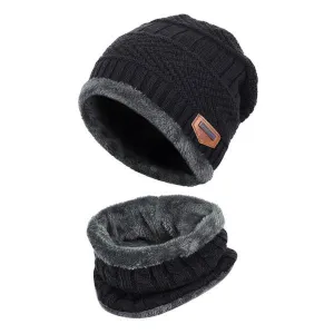 Knitted Winter Fleece Hat Scarf Set