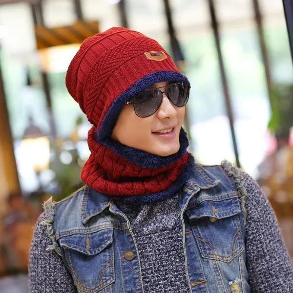 Knitted Winter Fleece Hat Scarf Set