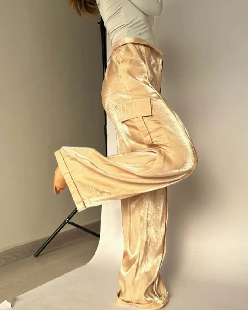 Loose Mercerized Pants Wide Leg