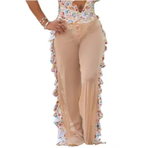MB FASHION High-Waisted Mesh Pants with Ruffle Side Detail 1615