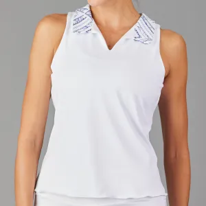 Navia Sleeveless Collar Top (white/print)