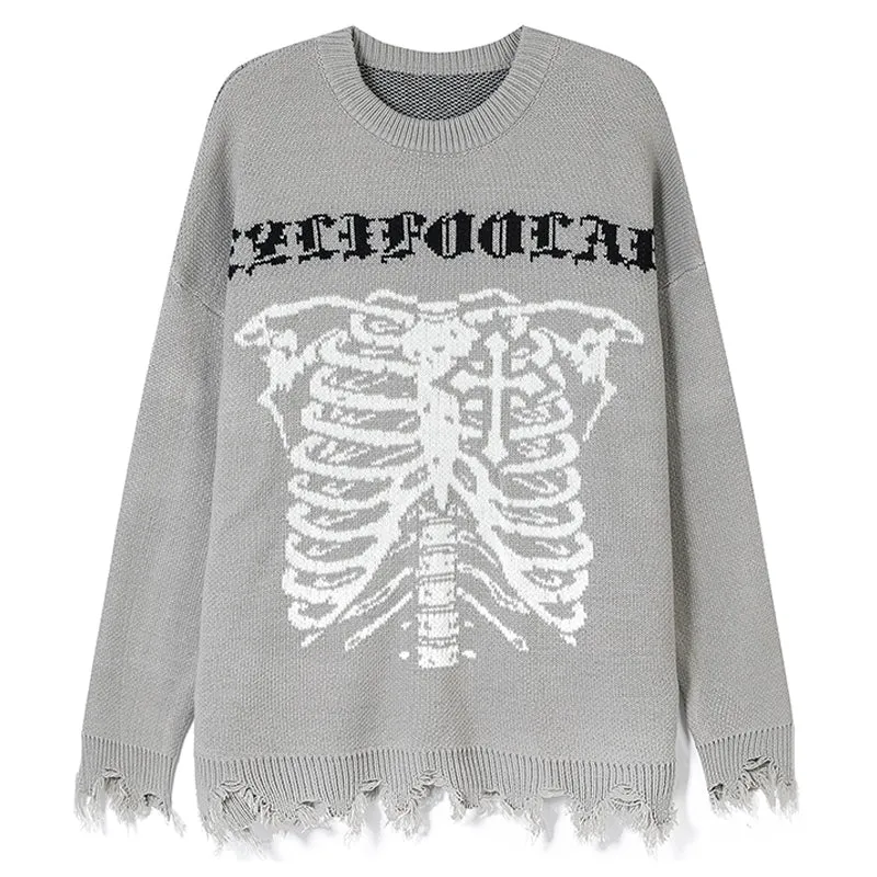PopFlying Ripped Jacquard Sweater Skeleton