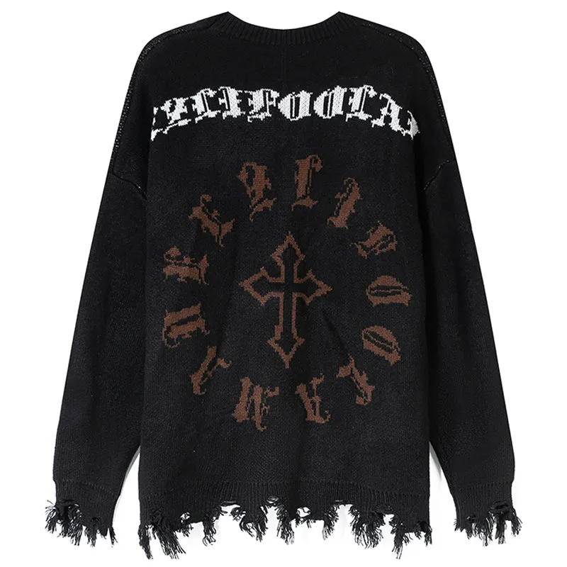 PopFlying Ripped Jacquard Sweater Skeleton