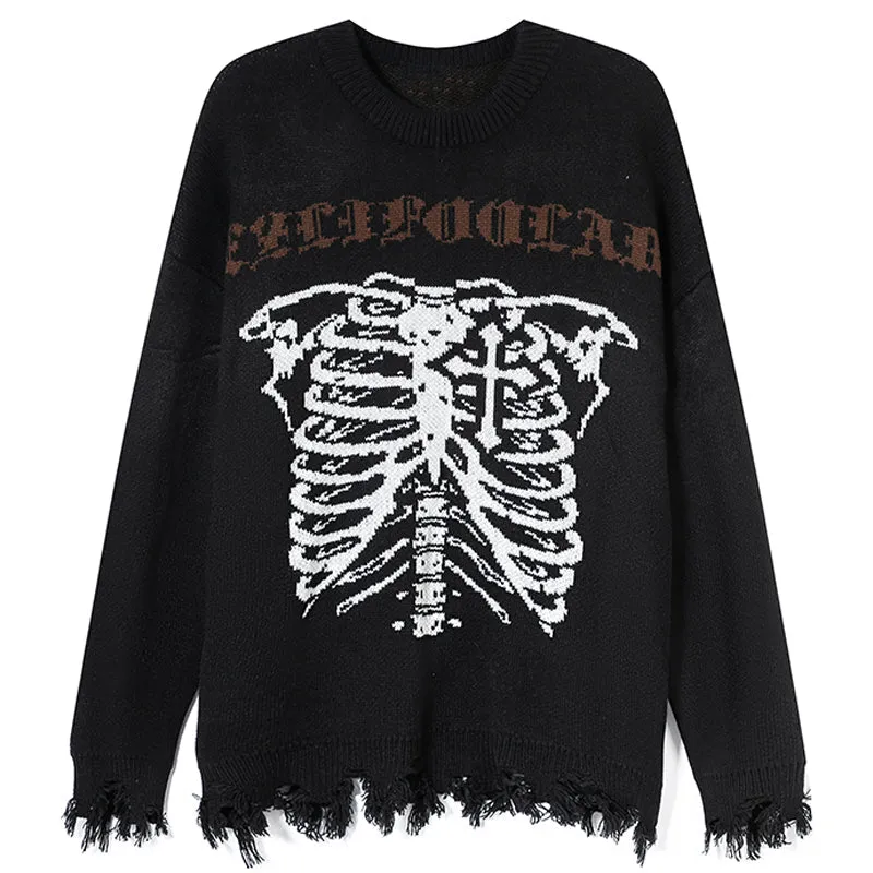PopFlying Ripped Jacquard Sweater Skeleton