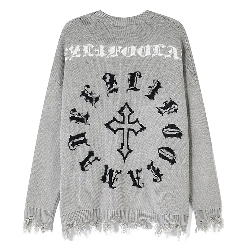 PopFlying Ripped Jacquard Sweater Skeleton