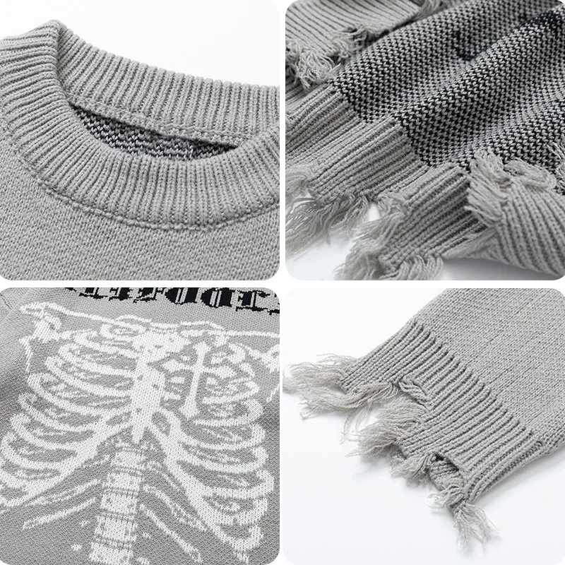 PopFlying Ripped Jacquard Sweater Skeleton