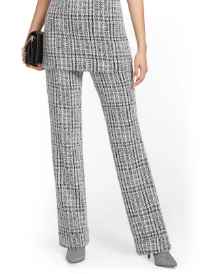 Pull-On Tweed-Print Belted Wide-Leg Ponte Pant - Superflex