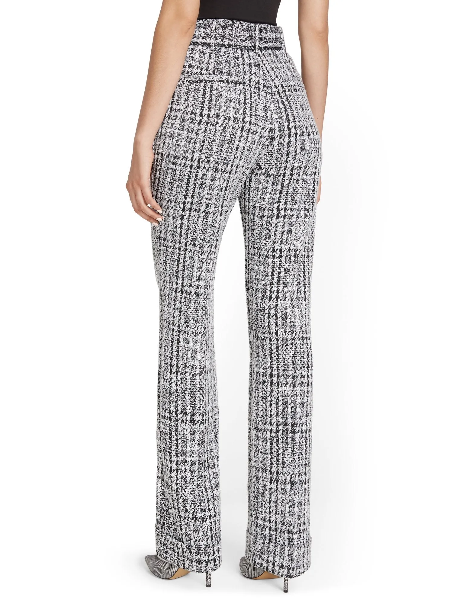 Pull-On Tweed-Print Belted Wide-Leg Ponte Pant - Superflex