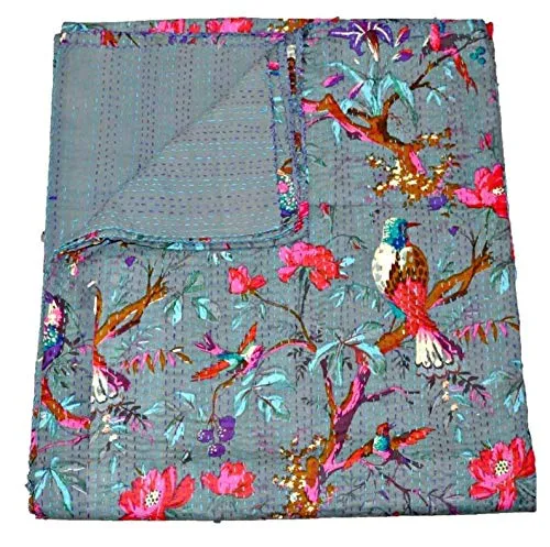 REGMESS Cotton Jaipuri Quilt Handmade Bed Cover Kantha Blanket Throw Home Decor Bedsheet (Twin, Multicolour)(60 X90 INCH)