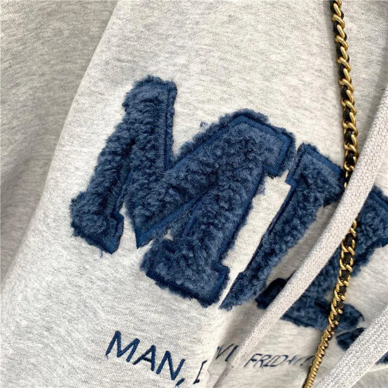 Romildi Hoodies Women's Sweatshirts Letter Print Lamb Wool Pullovers Loose Korean Style Jacket Full Sleeve Casual Tops