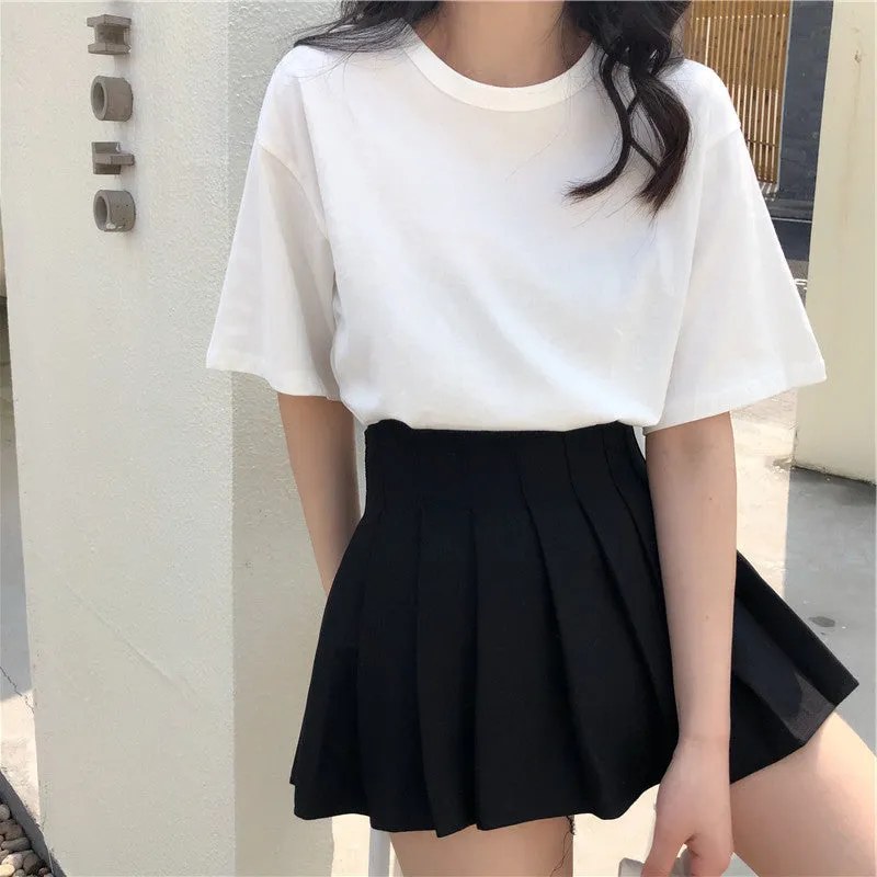 Summer Women Korean Loose Feminine Short Sleeve Purple T-Shirt Sexy Bare Back Mid-Length Tops T-Shirt