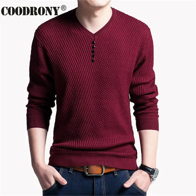 Sweater Men Casual V-Neck Pullover Shirt Autumn Winter Slim Fit