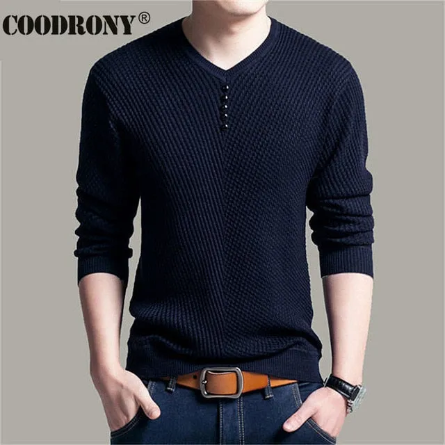 Sweater Men Casual V-Neck Pullover Shirt Autumn Winter Slim Fit