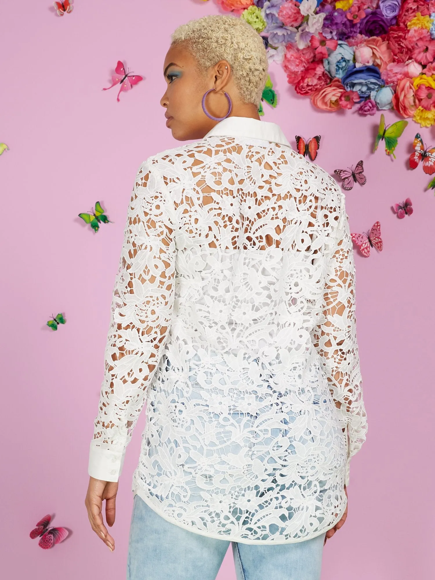 Tall White Lacey Modern Madison Tunic Shirt - 7th Avenue