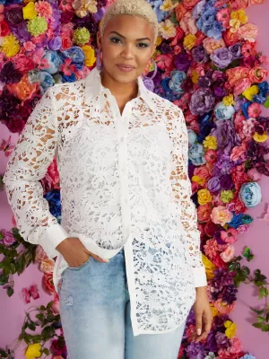 Tall White Lacey Modern Madison Tunic Shirt - 7th Avenue