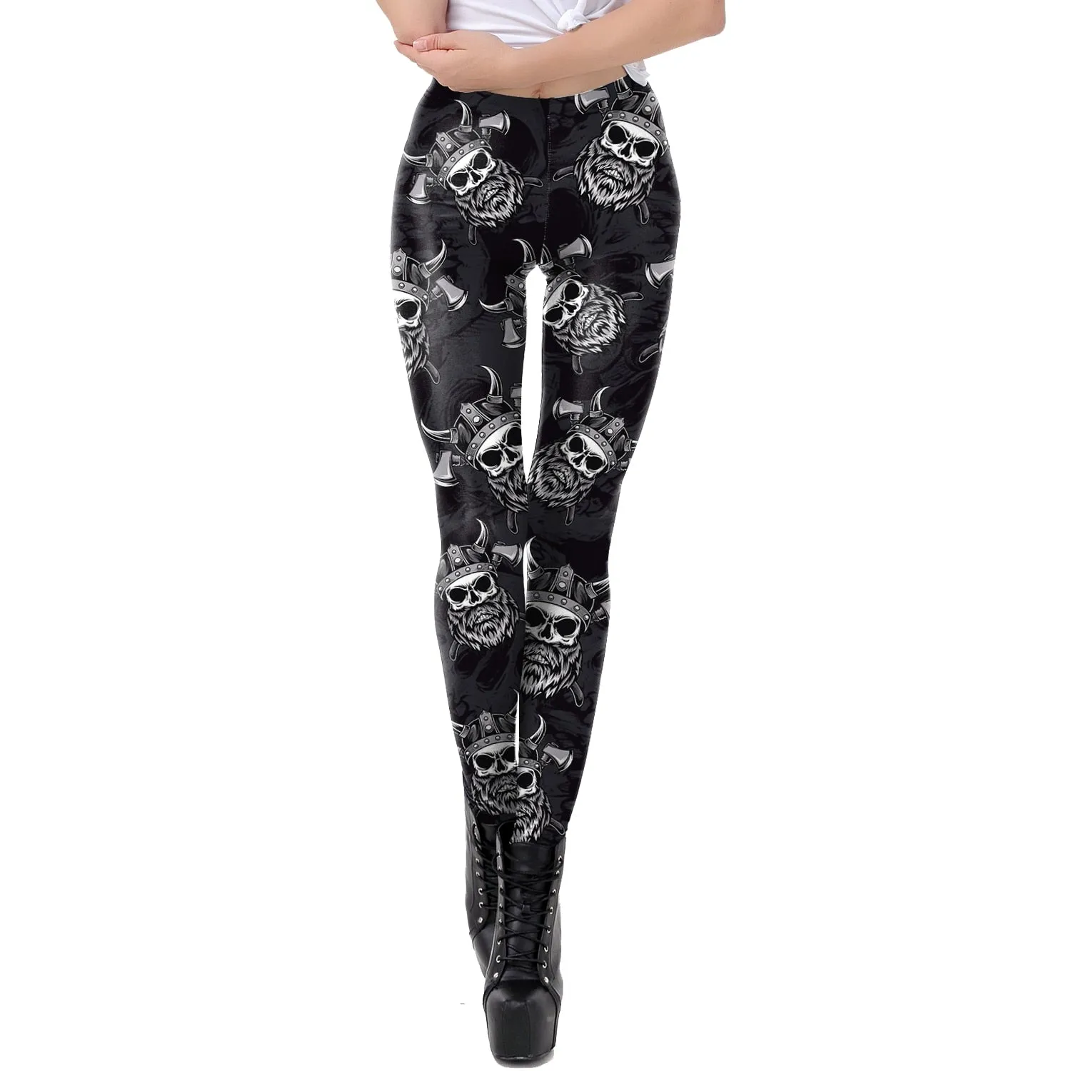 [You&#39;re My Secret] Brand Hot Sale Leggings Gothic Skull Punk Women Legging Retro Mid Waist PUSH UP Leggins Workout Ankle Pants