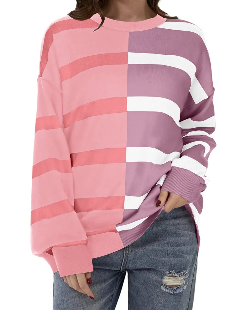 Zeagoo Striped Oversized Sweater Color Block Loose Pullover Top