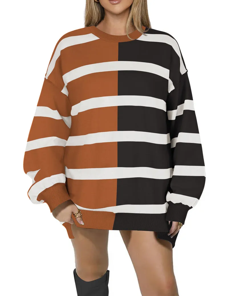 Zeagoo Striped Oversized Sweater Color Block Loose Pullover Top