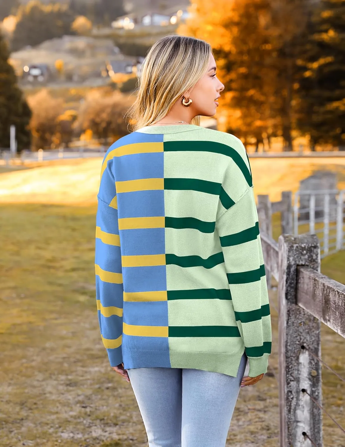 Zeagoo Striped Oversized Sweater Color Block Loose Pullover Top