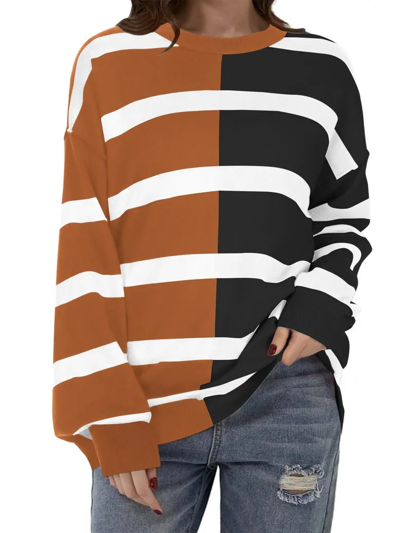 Zeagoo Striped Oversized Sweater Color Block Loose Pullover Top