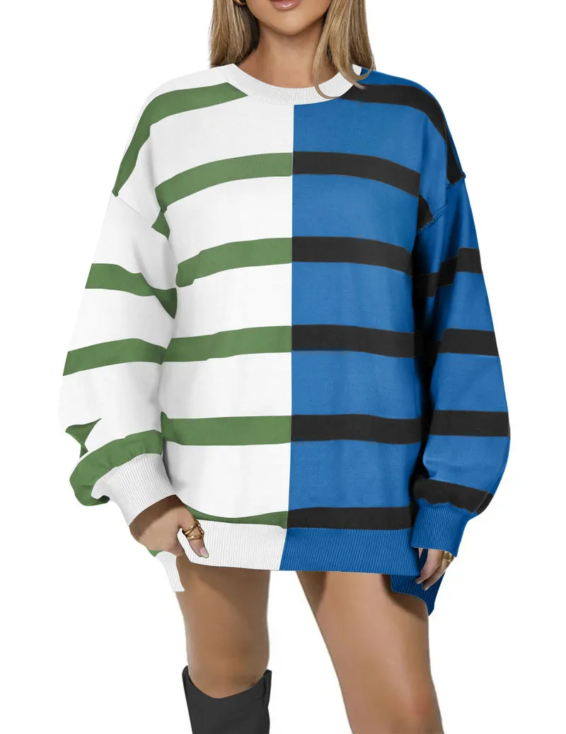 Zeagoo Striped Oversized Sweater Color Block Loose Pullover Top