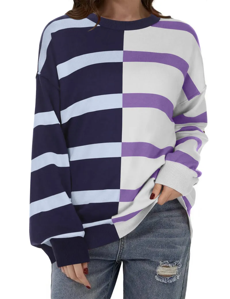 Zeagoo Striped Oversized Sweater Color Block Loose Pullover Top
