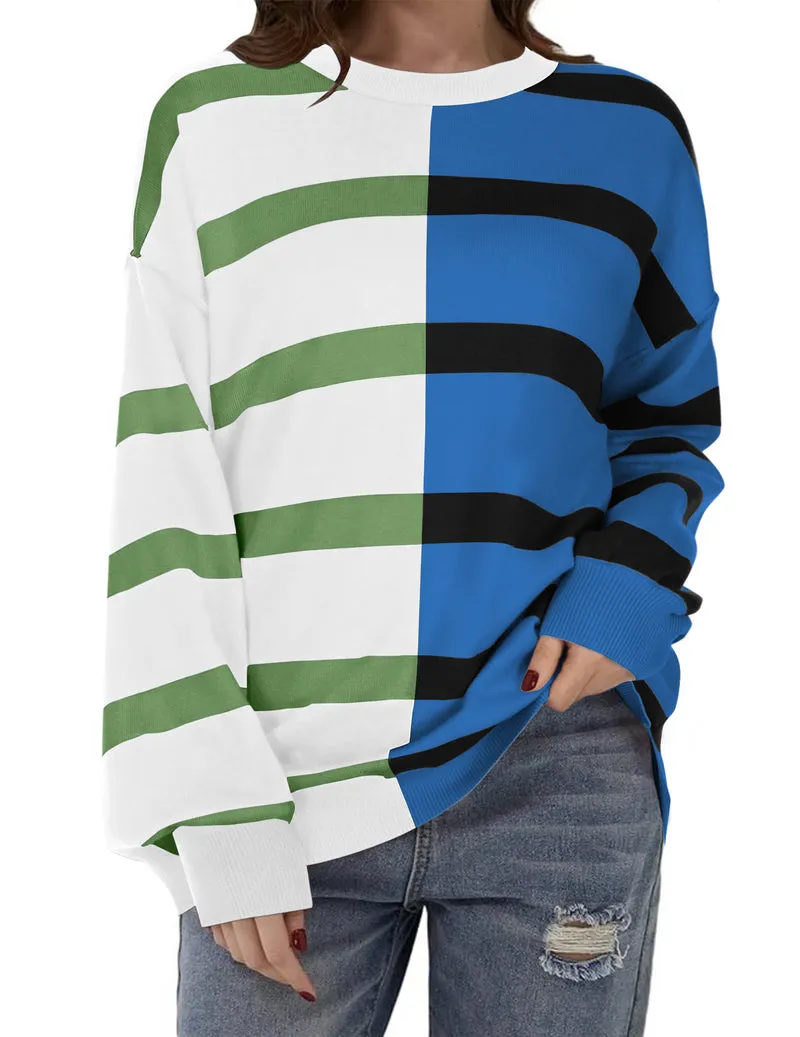 Zeagoo Striped Oversized Sweater Color Block Loose Pullover Top