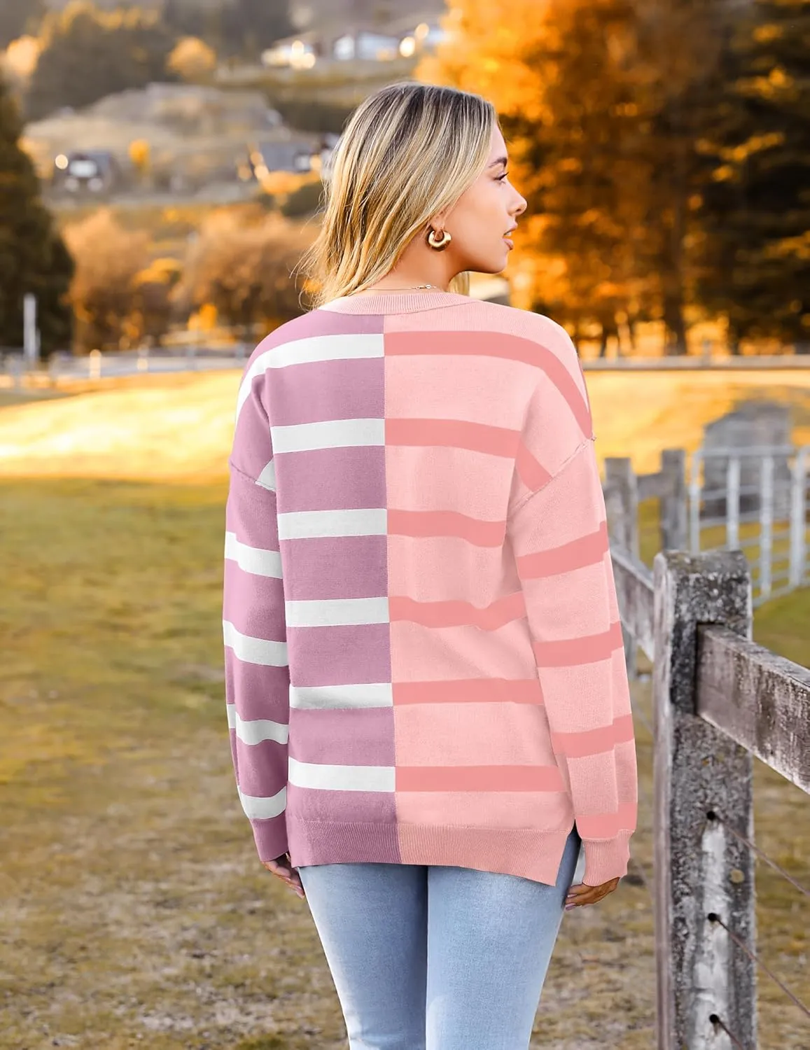 Zeagoo Striped Oversized Sweater Color Block Loose Pullover Top