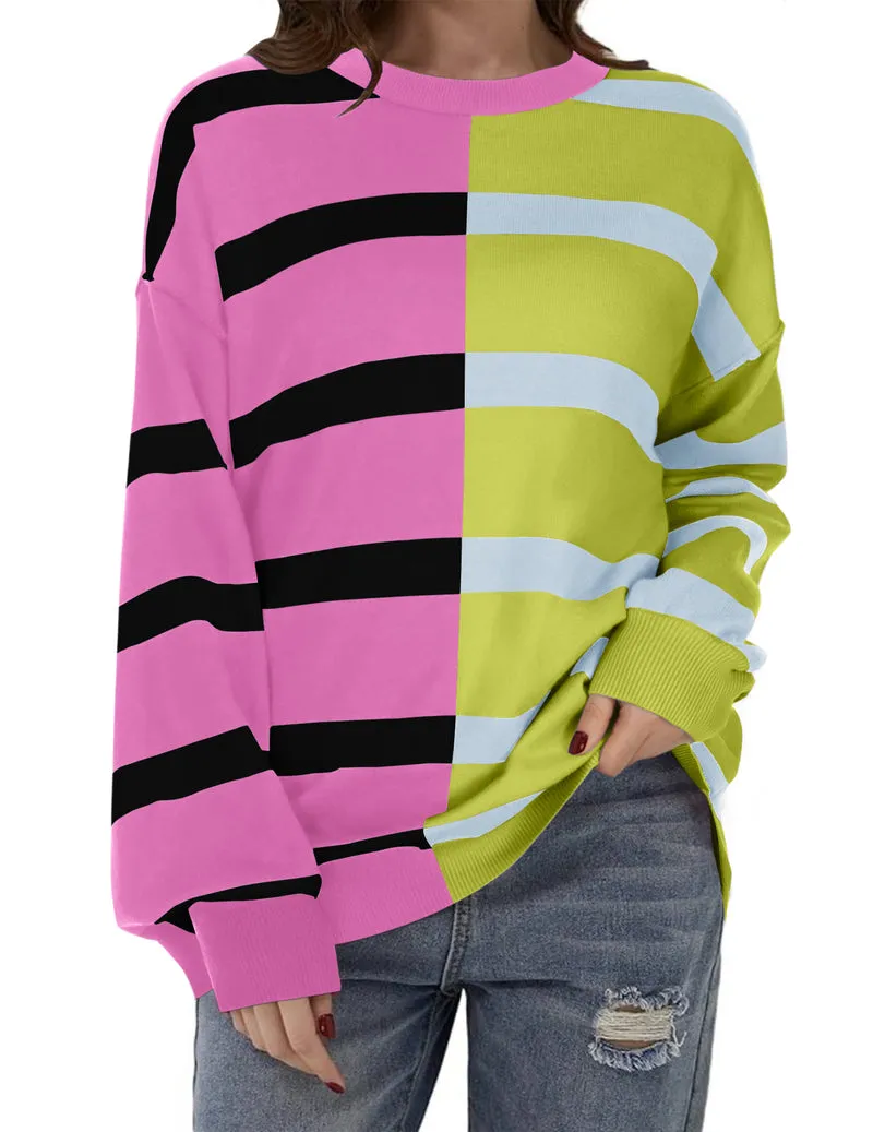 Zeagoo Striped Oversized Sweater Color Block Loose Pullover Top