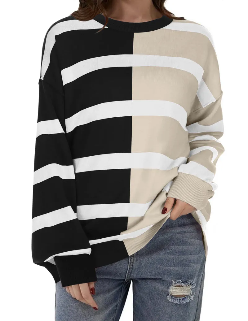 Zeagoo Striped Oversized Sweater Color Block Loose Pullover Top