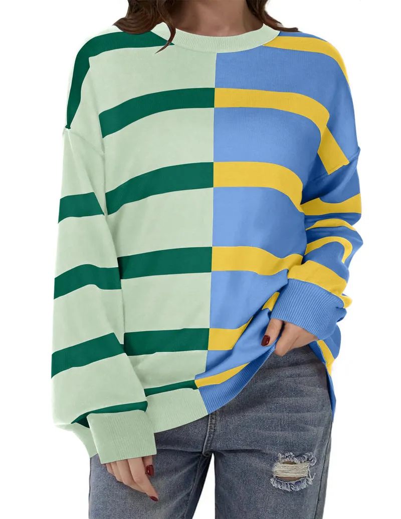 Zeagoo Striped Oversized Sweater Color Block Loose Pullover Top