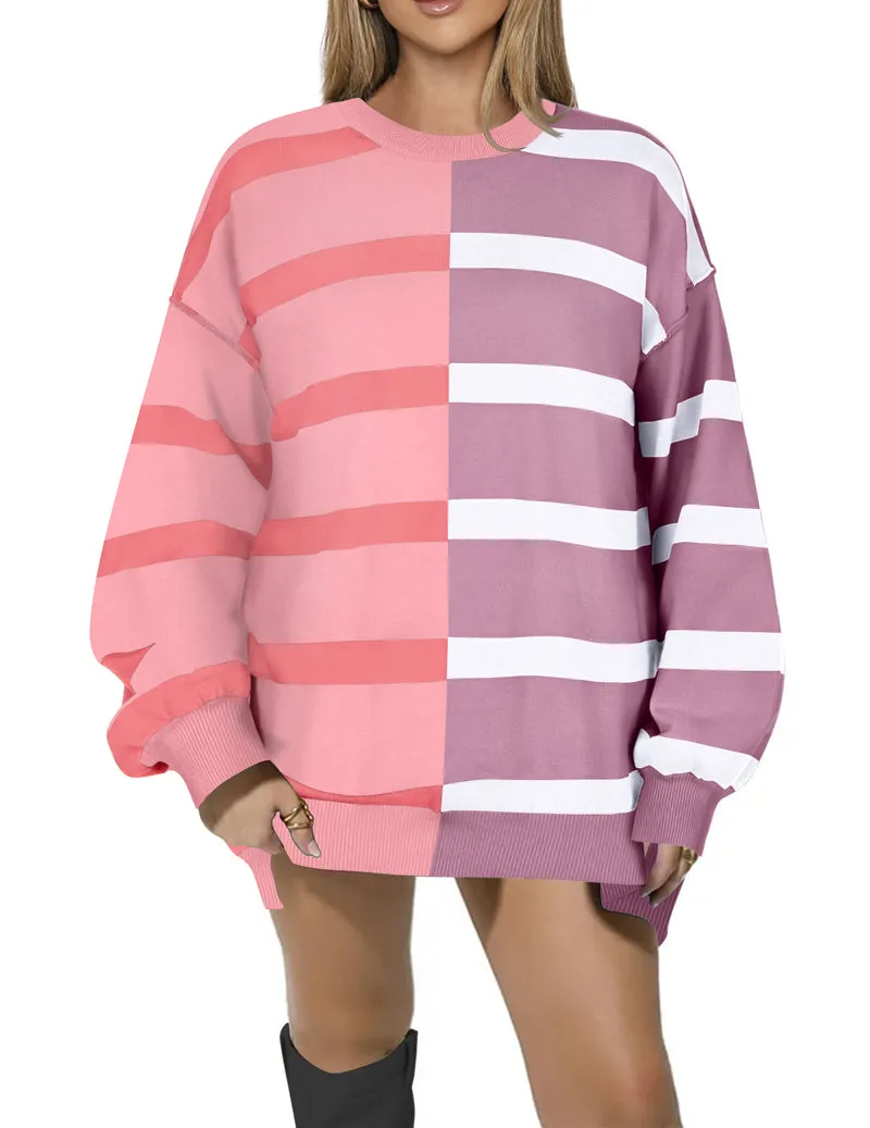 Zeagoo Striped Oversized Sweater Color Block Loose Pullover Top
