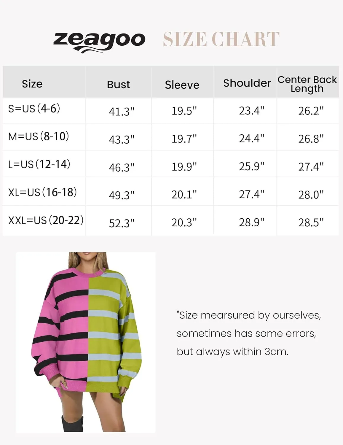 Zeagoo Striped Oversized Sweater Color Block Loose Pullover Top